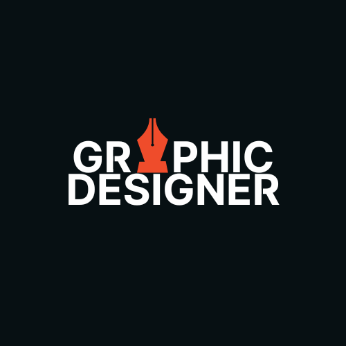 Graphic Designer logo with red pen nib replacing the letter A